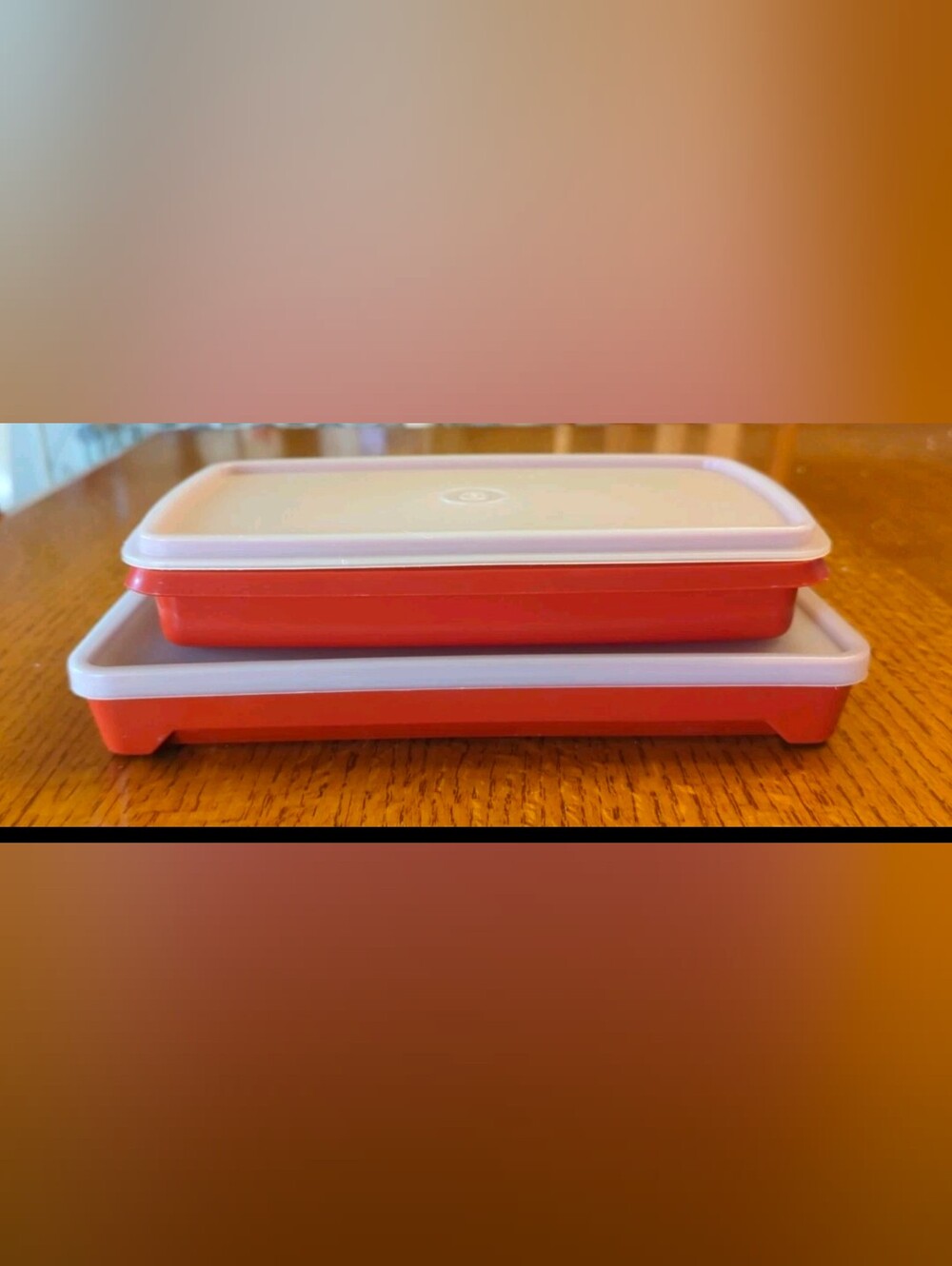 2 Vintage Tupperware 816-12, 1292-3 Deli Meat Keeper with Lids- Paprika Color